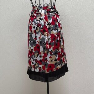 Harve Benard A-Line Skirt - Red, Black, Gray Floral